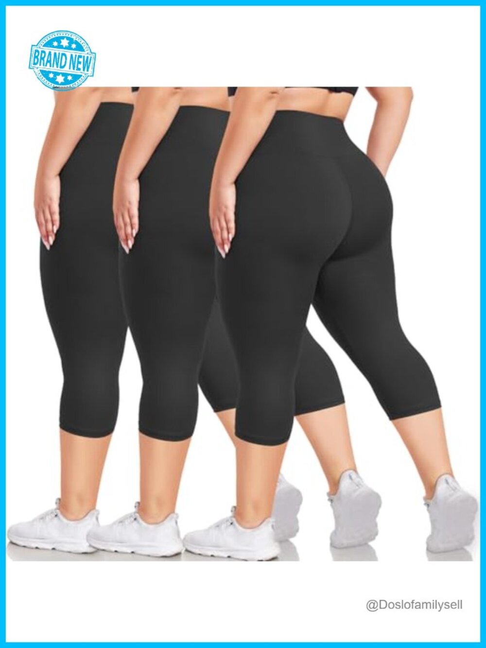 Plus Size High Waisted Capri Leggings Tummy Control Yoga Pants 3 Pack